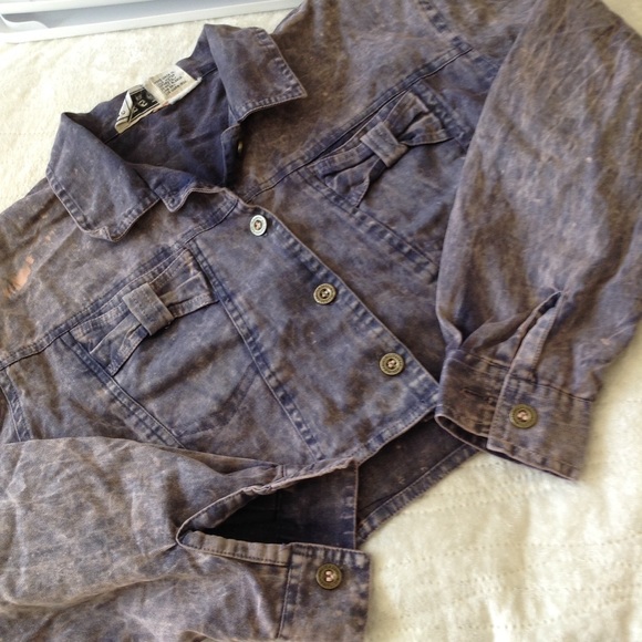 VINTAGE 80’s FIRST CLASS PURPLE/PINK ACID WASH CROP JACKET S - Picture 3 of 4